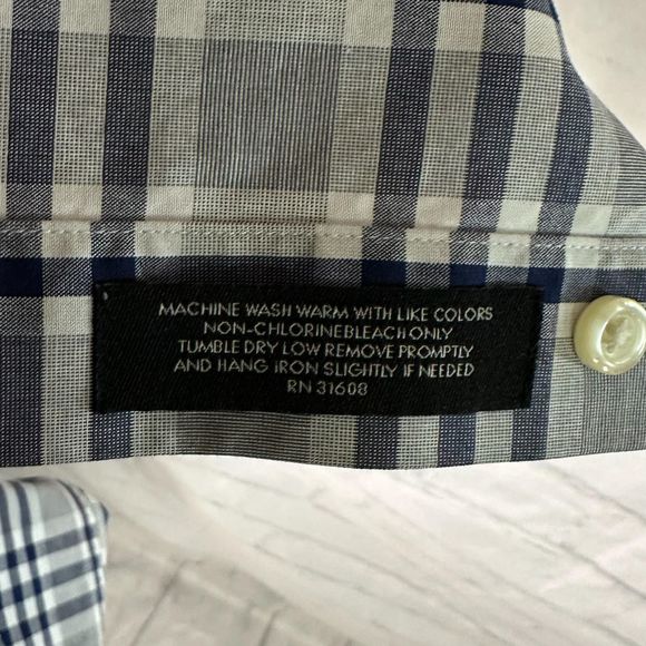 Jos. A. Bank White, Gray, & Navy Plaid Long-sleeve Dress Shirt, Large, Pre-owned - Picture 5 of 7